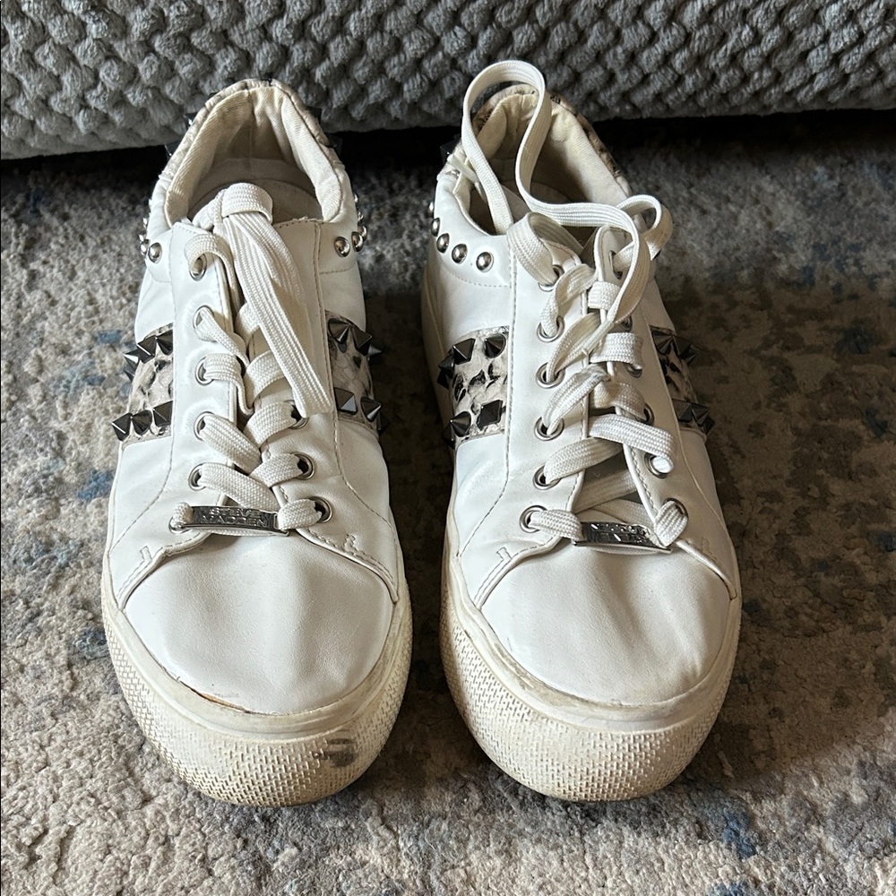 Steve Madden White Studded and Snake PrintAthletic Shoes